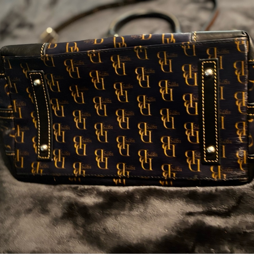 Dooney Bourke Monogram Pattern Navy and Brown Satchel Handbag - Picture 7 of 15